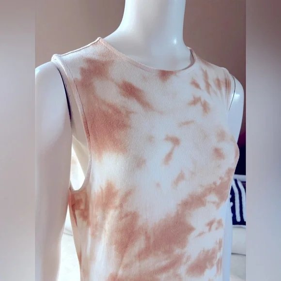 Gianni Bini Knit Racer Dress Ribbed Tank Tan Tie Dye Size Large - Picture 5 of 8